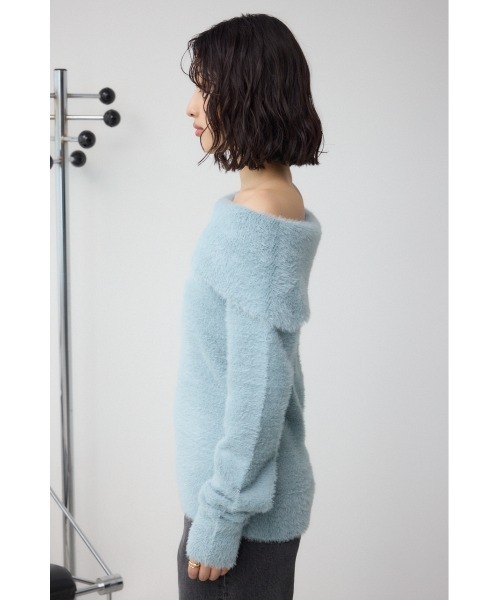 rolarola 水色ストライプオフショルダーニット rolarola 水色ストライプオフショルダーニット rolarola(ロラロラ