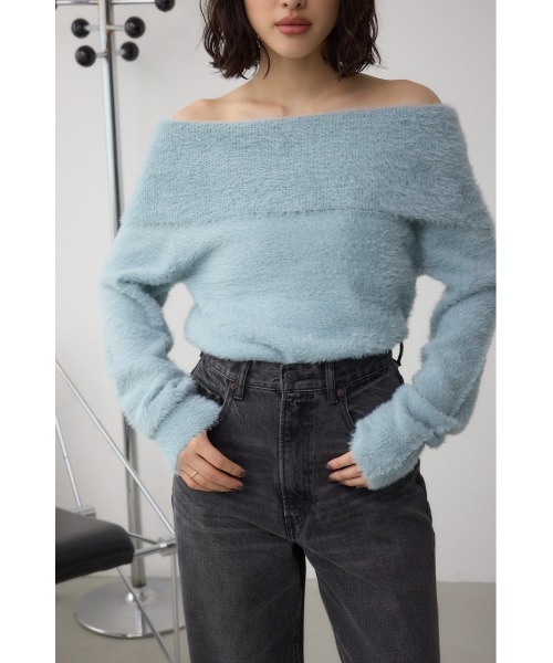 rolarola 水色ストライプオフショルダーニット rolarola 水色ストライプオフショルダーニット rolarola(ロラロラ