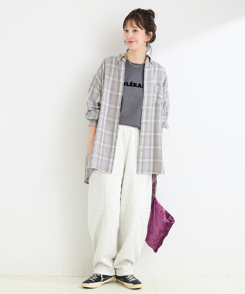 B.C STOCK（ベーセーストック）の「手洗い可 / フェザーチェックナーディーBDシャツ（シャツ/ブラウス・レディース・ベージュ/チャコールグレー・FREE）」の12枚目の写真