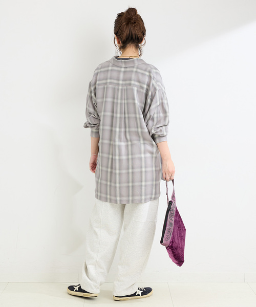 B.C STOCK（ベーセーストック）の「手洗い可 / フェザーチェックナーディーBDシャツ（シャツ/ブラウス・レディース・ベージュ/チャコールグレー・FREE）」の19枚目の写真