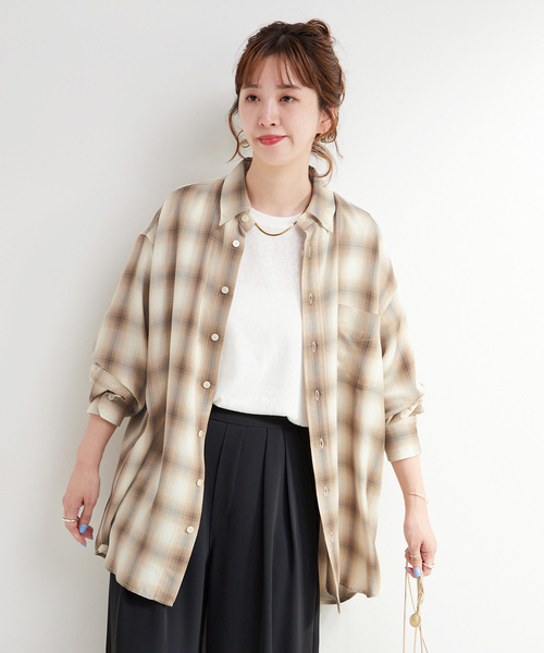 B.C STOCK（ベーセーストック）の「手洗い可 / フェザーチェックナーディーBDシャツ（シャツ/ブラウス・レディース・ベージュ/チャコールグレー・FREE）」の18枚目の写真