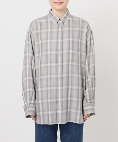 B.C STOCK（ベーセーストック）の「手洗い可 / フェザーチェックナーディーBDシャツ（シャツ/ブラウス・レディース・ベージュ/チャコールグレー・FREE）」の7枚目の写真