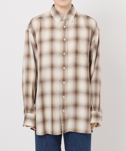 B.C STOCK（ベーセーストック）の「手洗い可 / フェザーチェックナーディーBDシャツ（シャツ/ブラウス・レディース・ベージュ/チャコールグレー・FREE）」の22枚目の写真