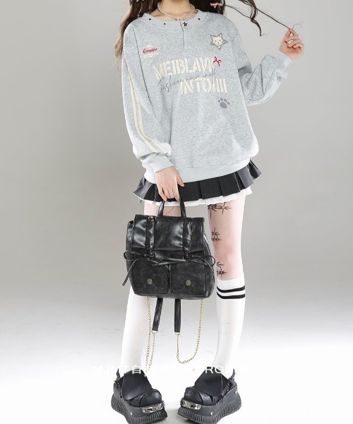 GEMEDA(ジェメダ)の「スナップボタン付きロゴスウェット(Tシャツ/カットソー・レディース・グレー/ネイビー/ピンク・M)」の13枚目の写真
