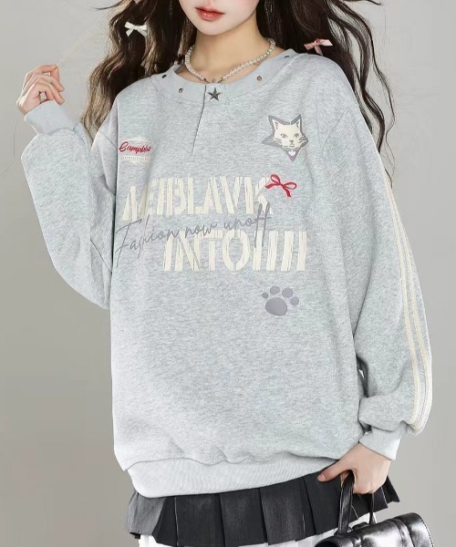 GEMEDA(ジェメダ)の「スナップボタン付きロゴスウェット(Tシャツ/カットソー・レディース・グレー/ネイビー/ピンク・M)」の14枚目の写真