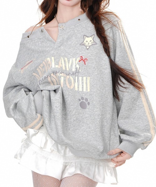 GEMEDA(ジェメダ)の「スナップボタン付きロゴスウェット(Tシャツ/カットソー・レディース・グレー/ネイビー/ピンク・M)」の11枚目の写真