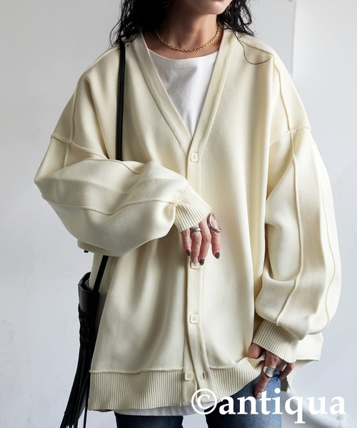 antiqua（アンティカ）の「スポンジニットカーディガン（ニット/セーター・レディース・ブルー/ブラック/ホワイト系その他/パープル系その他/レッド・ONESIZE）」の2枚目の写真