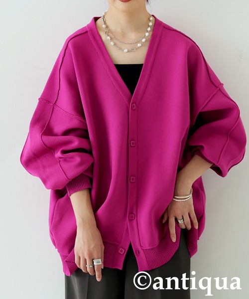 antiqua（アンティカ）の「スポンジニットカーディガン（ニット/セーター・レディース・ブルー/ブラック/ホワイト系その他/パープル系その他/レッド・ONESIZE）」の5枚目の写真