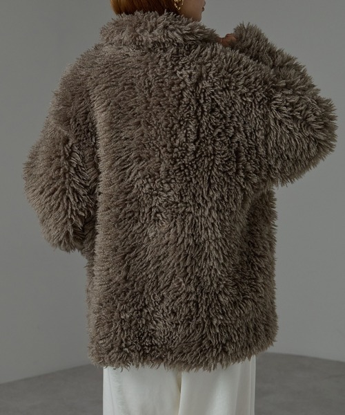 r.（アールドット）の「プードルファー　2wayカラーコート（ピーコート・レディース・ブラック/キナリ/グレー/グレイッシュベージュ・FREE）」の16枚目の写真