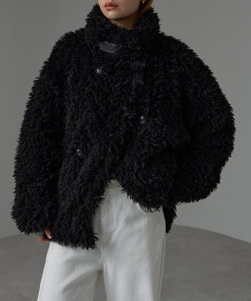 r.（アールドット）の「プードルファー　2wayカラーコート（ピーコート・レディース・ブラック/キナリ/グレー/グレイッシュベージュ・FREE）」の21枚目の写真