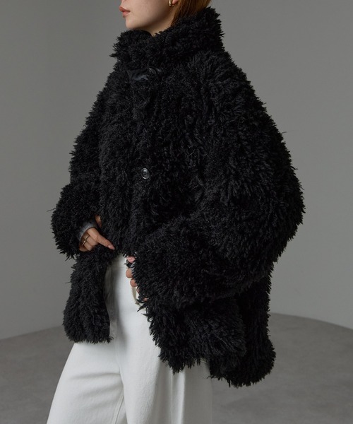 r.（アールドット）の「プードルファー　2wayカラーコート（ピーコート・レディース・ブラック/キナリ/グレー/グレイッシュベージュ・FREE）」の22枚目の写真