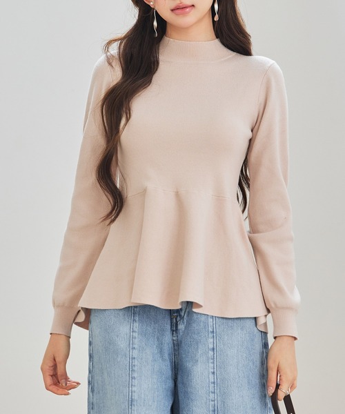 SAISON DE PAPILLON（セゾンドパピヨン）の「【高評価】モックネックペプラムニット プルオーバー ニット ペプラム プチハイネック 体型カバー着痩せ（ニット/セーター・レディース・ベージュ/グレー/ブルーグレー/ブラック・M/L）」の4枚目の写真