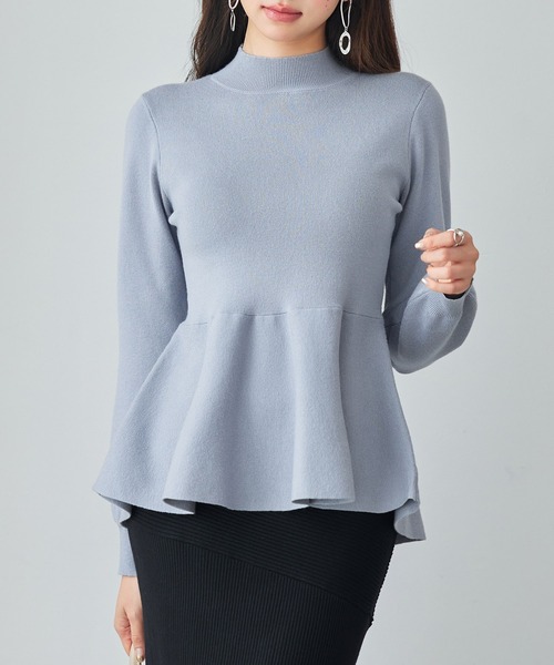 SAISON DE PAPILLON（セゾンドパピヨン）の「【高評価】モックネックペプラムニット プルオーバー ニット ペプラム プチハイネック 体型カバー着痩せ（ニット/セーター・レディース・ベージュ/グレー/ブルーグレー/ブラック・M/L）」の3枚目の写真