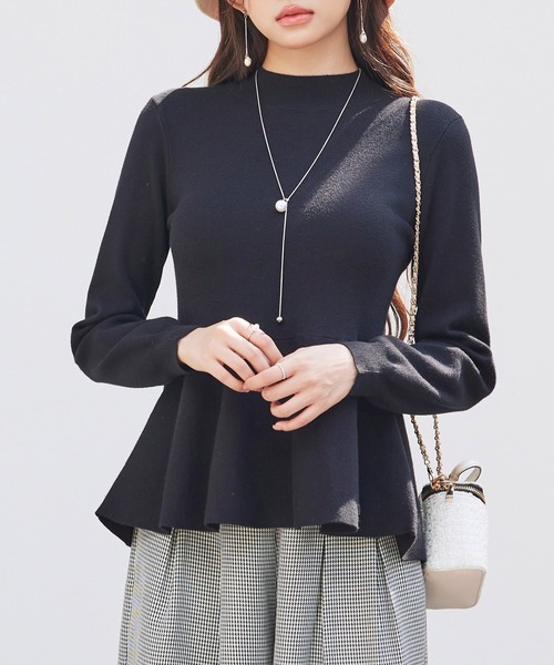 SAISON DE PAPILLON（セゾンドパピヨン）の「【高評価】モックネックペプラムニット プルオーバー ニット ペプラム プチハイネック 体型カバー着痩せ（ニット/セーター・レディース・ベージュ/グレー/ブルーグレー/ブラック・M/L）」の10枚目の写真