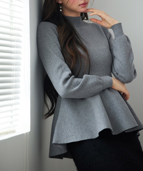 SAISON DE PAPILLON（セゾンドパピヨン）の「【高評価】モックネックペプラムニット プルオーバー ニット ペプラム プチハイネック 体型カバー着痩せ（ニット/セーター・レディース・ベージュ/グレー/ブルーグレー/ブラック・M/L）」の13枚目の写真