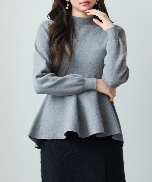 SAISON DE PAPILLON（セゾンドパピヨン）の「【高評価】モックネックペプラムニット プルオーバー ニット ペプラム プチハイネック 体型カバー着痩せ（ニット/セーター・レディース・ベージュ/グレー/ブルーグレー/ブラック・M/L）」の19枚目の写真