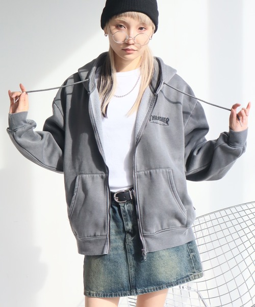 THRASHER（スラッシャー）の「【THRASHER/スラッシャー】裏起毛 ヴィンテージピグメント加工 ダブルジップアップパーカー（パーカー・メンズ・グレー/チャコール/ネイビー/ブラウン・L/XL/M）」の8枚目の写真