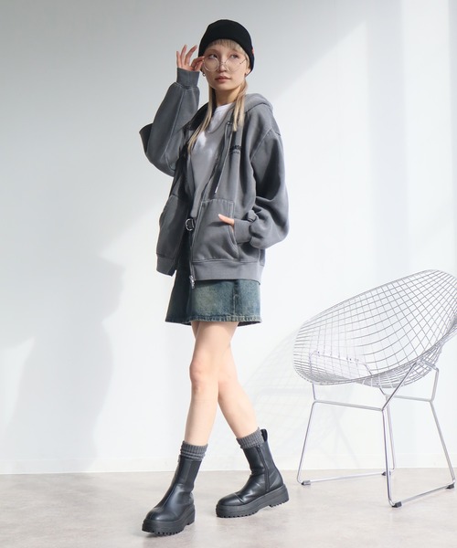 THRASHER（スラッシャー）の「【THRASHER/スラッシャー】裏起毛 ヴィンテージピグメント加工 ダブルジップアップパーカー（パーカー・メンズ・グレー/チャコール/ネイビー/ブラウン・L/XL/M）」の12枚目の写真