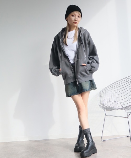 THRASHER（スラッシャー）の「【THRASHER/スラッシャー】裏起毛 ヴィンテージピグメント加工 ダブルジップアップパーカー（パーカー・メンズ・グレー/チャコール/ネイビー/ブラウン・L/XL/M）」の11枚目の写真