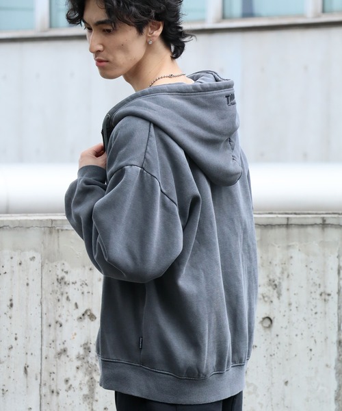 THRASHER（スラッシャー）の「【THRASHER/スラッシャー】裏起毛 ヴィンテージピグメント加工 ダブルジップアップパーカー（パーカー・メンズ・グレー/チャコール/ネイビー/ブラウン・L/XL/M）」の17枚目の写真