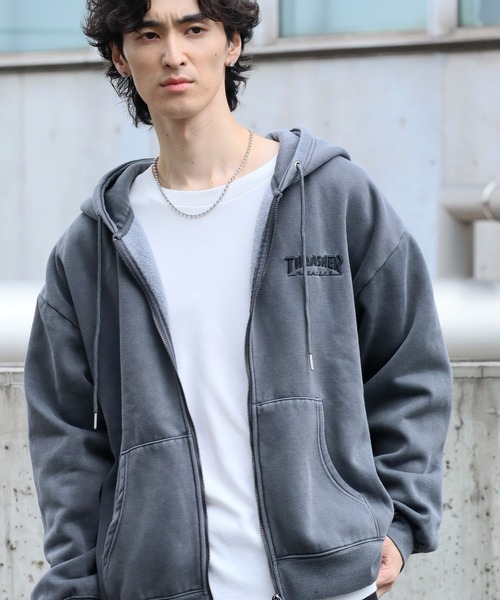 THRASHER（スラッシャー）の「【THRASHER/スラッシャー】裏起毛 ヴィンテージピグメント加工 ダブルジップアップパーカー（パーカー・メンズ・グレー/チャコール/ネイビー/ブラウン・L/XL/M）」の15枚目の写真