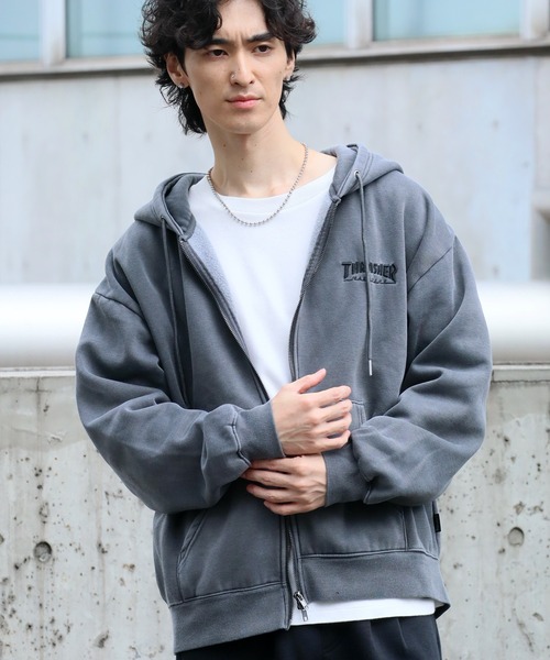 THRASHER（スラッシャー）の「【THRASHER/スラッシャー】裏起毛 ヴィンテージピグメント加工 ダブルジップアップパーカー（パーカー・メンズ・グレー/チャコール/ネイビー/ブラウン・L/XL/M）」の16枚目の写真