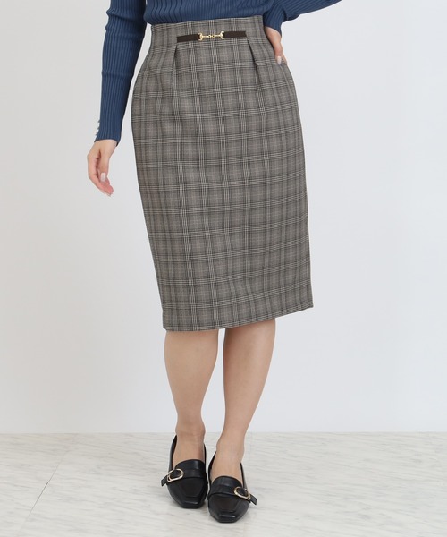 TRUDEA(トルディア)の「ビット付きチェックタイトスカート(スカート・レディース・チャコールグレー/ベージュ・SMALL/MEDIUM/LARGE)」の2枚目の写真