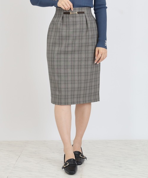 TRUDEA(トルディア)の「ビット付きチェックタイトスカート(スカート・レディース・チャコールグレー/ベージュ・SMALL/MEDIUM/LARGE)」の9枚目の写真