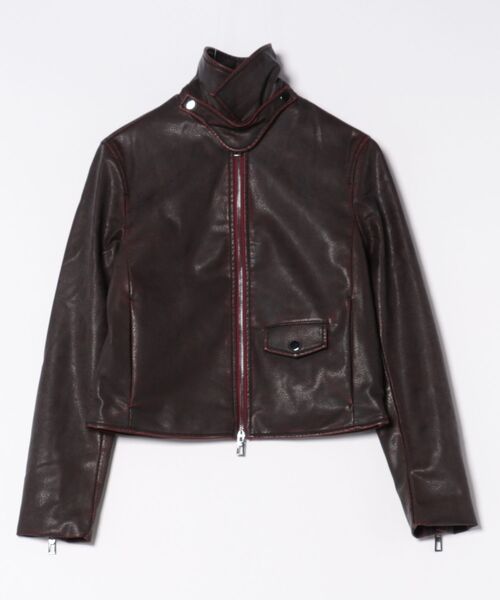 Desigual（デシグアル）の「ボルドーのヴィンテージ レザー風 ジップジャケット（ライダースジャケット・レディース・レッド・XS/S/M/L/XL）」の4枚目の写真