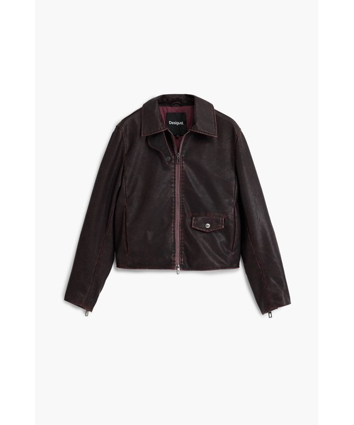 セール】ボルドーのフェイクレザージャケット（ライダースジャケット