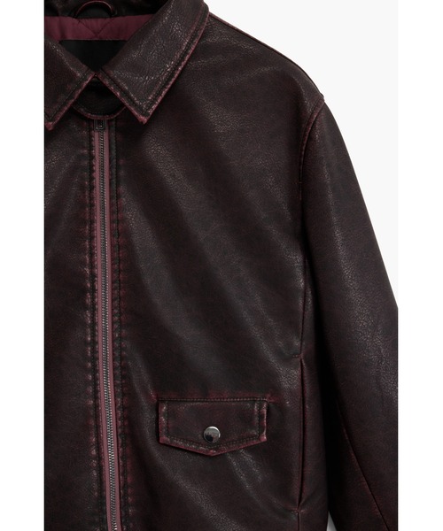 Desigual（デシグアル）の「ボルドーのヴィンテージ レザー風 ジップジャケット（ライダースジャケット・レディース・レッド・XS/S/M/L/XL）」の5枚目の写真