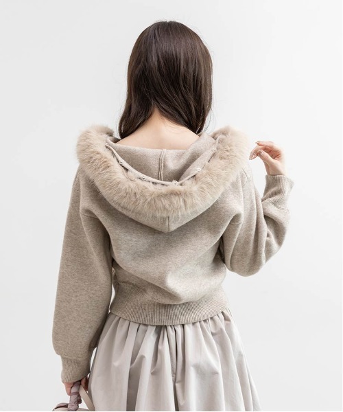 RANDA 2WAY フェイクファーニットパーカー ベージュ FT サイズ RANDA｜2WAY フェイクファーニットパーカー | Rakuten Fashion(楽天