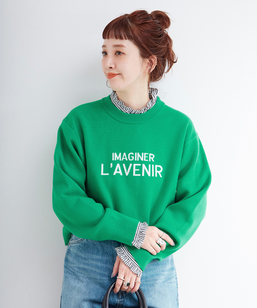 B.C STOCK(ベーセーストック)の「ラメフレンチロゴプルオーバー(ニット/セーター・レディース・グリーン/グレー/ブラック・FREE)」の3枚目の写真