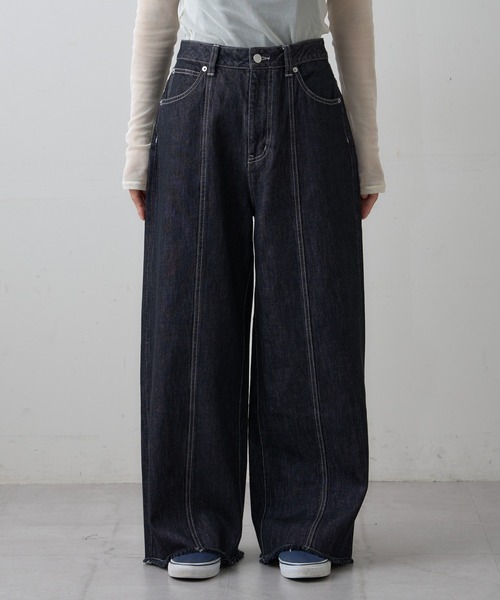 CIAOPANIC TYPY（チャオパニックティピー）の「【ZOZO限定】【マルチサイズ】切替パターンワイドデニム（デニムパンツ・レディース・ブラック/インディゴブルー/キナリ・マルチサイズ）」の4枚目の写真
