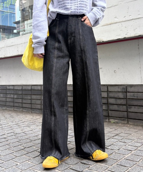 CIAOPANIC TYPY（チャオパニックティピー）の「【ZOZO限定】【マルチサイズ】切替パターンワイドデニム（デニムパンツ・レディース・ブラック/インディゴブルー/キナリ・マルチサイズ）」の7枚目の写真