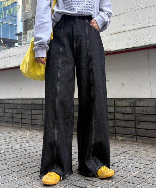 CIAOPANIC TYPY（チャオパニックティピー）の「【ZOZO限定】【マルチサイズ】切替パターンワイドデニム（デニムパンツ・レディース・ブラック/インディゴブルー/キナリ・マルチサイズ）」の8枚目の写真
