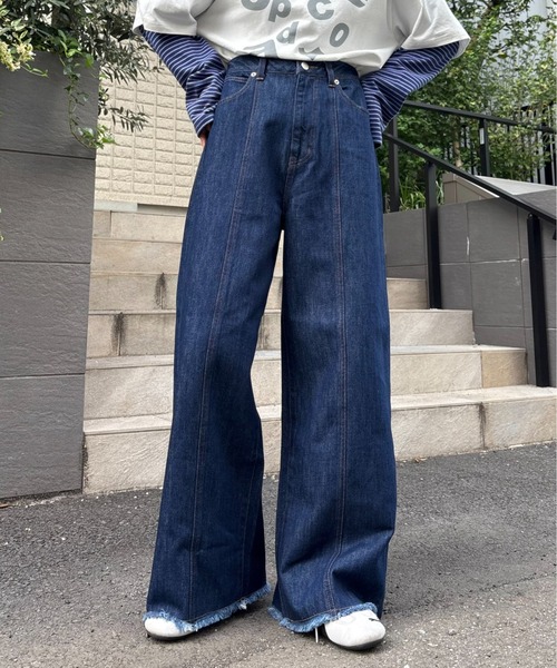 CIAOPANIC TYPY（チャオパニックティピー）の「【ZOZO限定】【マルチサイズ】切替パターンワイドデニム（デニムパンツ・レディース・ブラック/インディゴブルー/キナリ・マルチサイズ）」の14枚目の写真