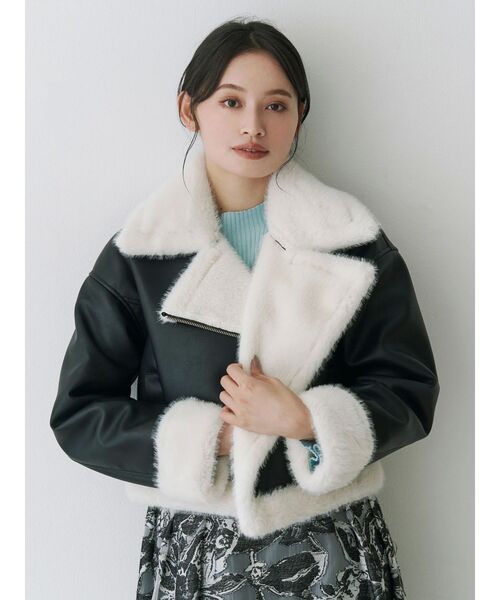 MERCURYDUO（マーキュリーデュオ）の「フェイクレザームートンボンバージャケット（その他アウター・レディース・ブラック/ブラウン・SMALL/MEDIUM）」の3枚目の写真