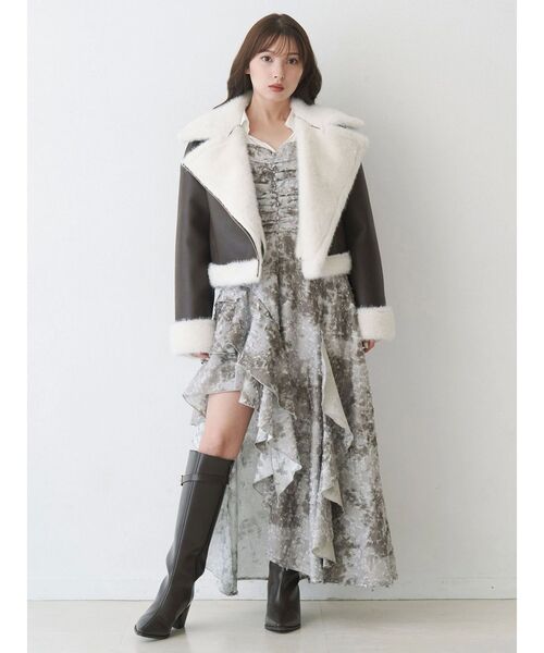 MERCURYDUO（マーキュリーデュオ）の「フェイクレザームートンボンバージャケット（その他アウター・レディース・ブラック/ブラウン・SMALL/MEDIUM）」の6枚目の写真