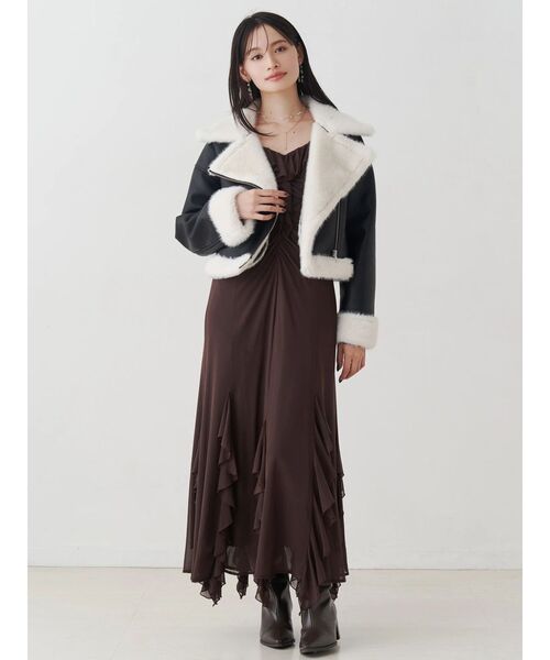 MERCURYDUO（マーキュリーデュオ）の「フェイクレザームートンボンバージャケット（その他アウター・レディース・ブラック/ブラウン・SMALL/MEDIUM）」の10枚目の写真