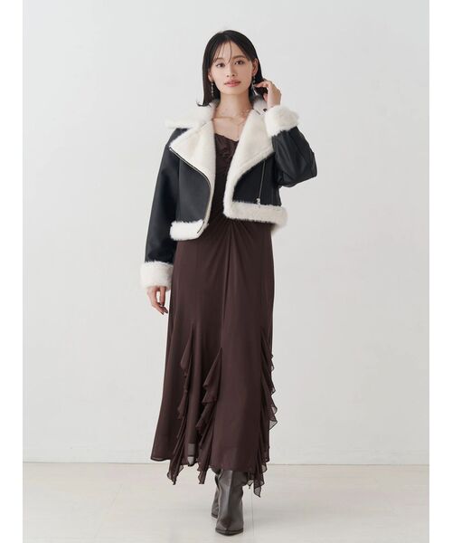 MERCURYDUO（マーキュリーデュオ）の「フェイクレザームートンボンバージャケット（その他アウター・レディース・ブラック/ブラウン・SMALL/MEDIUM）」の11枚目の写真