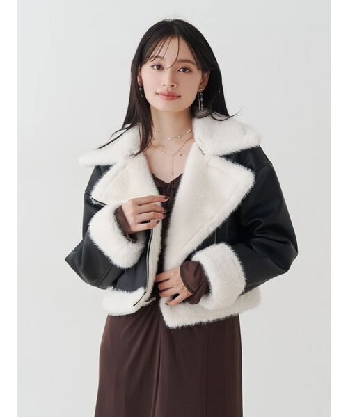 MERCURYDUO（マーキュリーデュオ）の「フェイクレザームートンボンバージャケット（その他アウター・レディース・ブラック/ブラウン・SMALL/MEDIUM）」の14枚目の写真