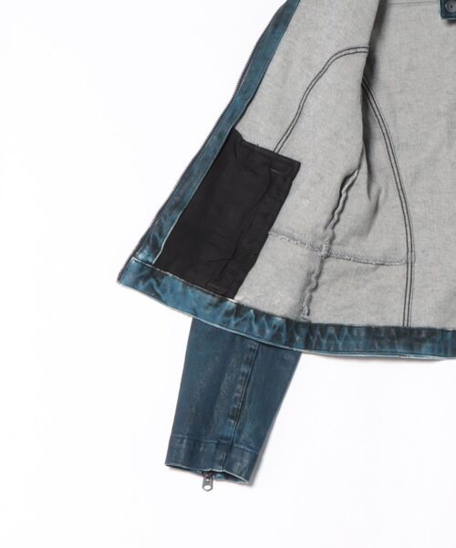G-STAR(ジースター)の「Moto Slim Overshirt/シングルライダースタイプジップアップレザーライクデニムジャケット(デニムジャケット・レディース・ダークインディゴブルー・MEDIUM/SMALL/X-SMALL)」の8枚目の写真