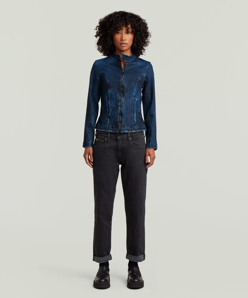 G-STAR(ジースター)の「Moto Slim Overshirt/シングルライダースタイプジップアップレザーライクデニムジャケット(デニムジャケット・レディース・ダークインディゴブルー・MEDIUM/SMALL/X-SMALL)」の4枚目の写真