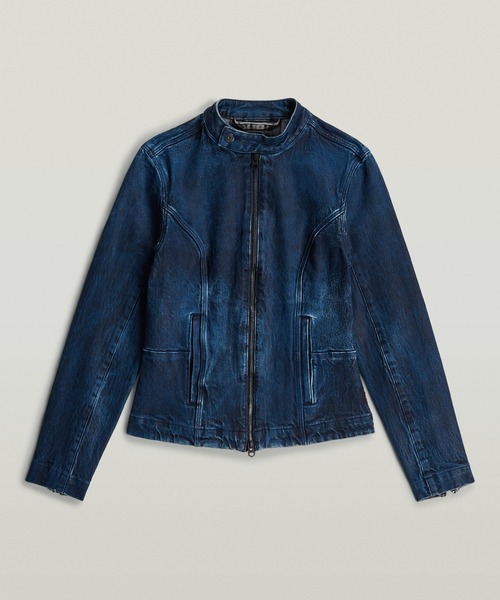 G-STAR(ジースター)の「Moto Slim Overshirt/シングルライダースタイプジップアップレザーライクデニムジャケット(デニムジャケット・レディース・ダークインディゴブルー・MEDIUM/SMALL/X-SMALL)」の6枚目の写真