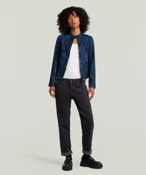 G-STAR(ジースター)の「Moto Slim Overshirt/シングルライダースタイプジップアップレザーライクデニムジャケット(デニムジャケット・レディース・ダークインディゴブルー・MEDIUM/SMALL/X-SMALL)」の3枚目の写真
