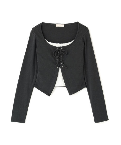 FREE'S MART（フリーズマート）の「◇レースアップレイヤード長袖カットソー（Tシャツ/カットソー・レディース・ブラック/グレー/ベージュ・FREE）」の16枚目の写真