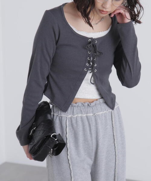 FREE'S MART（フリーズマート）の「◇レースアップレイヤード長袖カットソー（Tシャツ/カットソー・レディース・ブラック/グレー/ベージュ・FREE）」の17枚目の写真