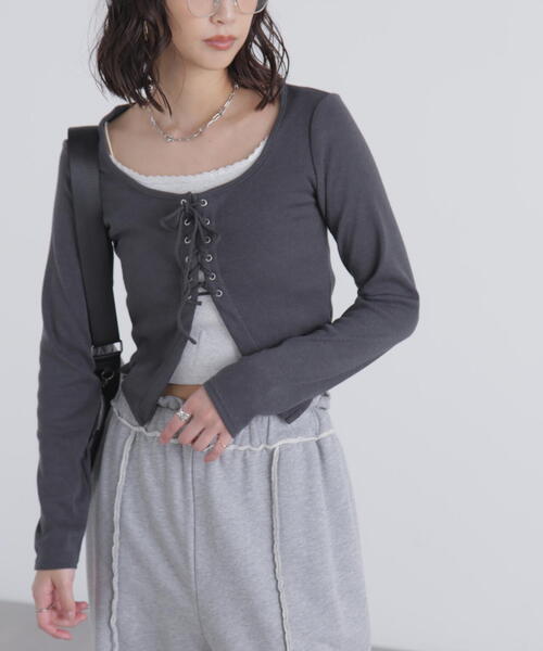 FREE'S MART（フリーズマート）の「◇レースアップレイヤード長袖カットソー（Tシャツ/カットソー・レディース・ブラック/グレー/ベージュ・FREE）」の18枚目の写真