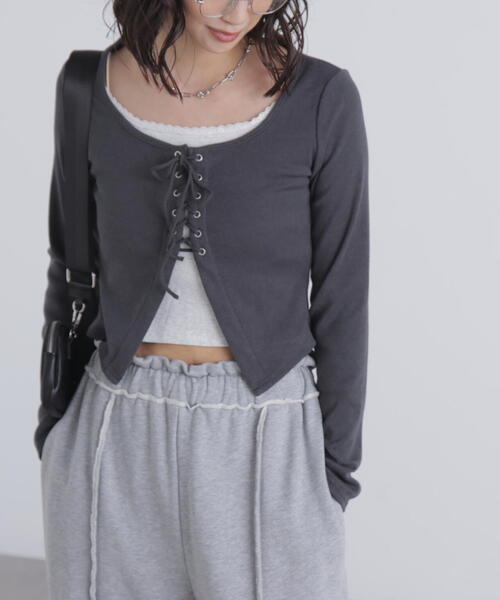 FREE'S MART（フリーズマート）の「◇レースアップレイヤード長袖カットソー（Tシャツ/カットソー・レディース・ブラック/グレー/ベージュ・FREE）」の19枚目の写真